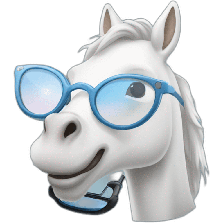 Une licorne blanche qui fait dea trotinette et qui a des lunettes de soleil emoji