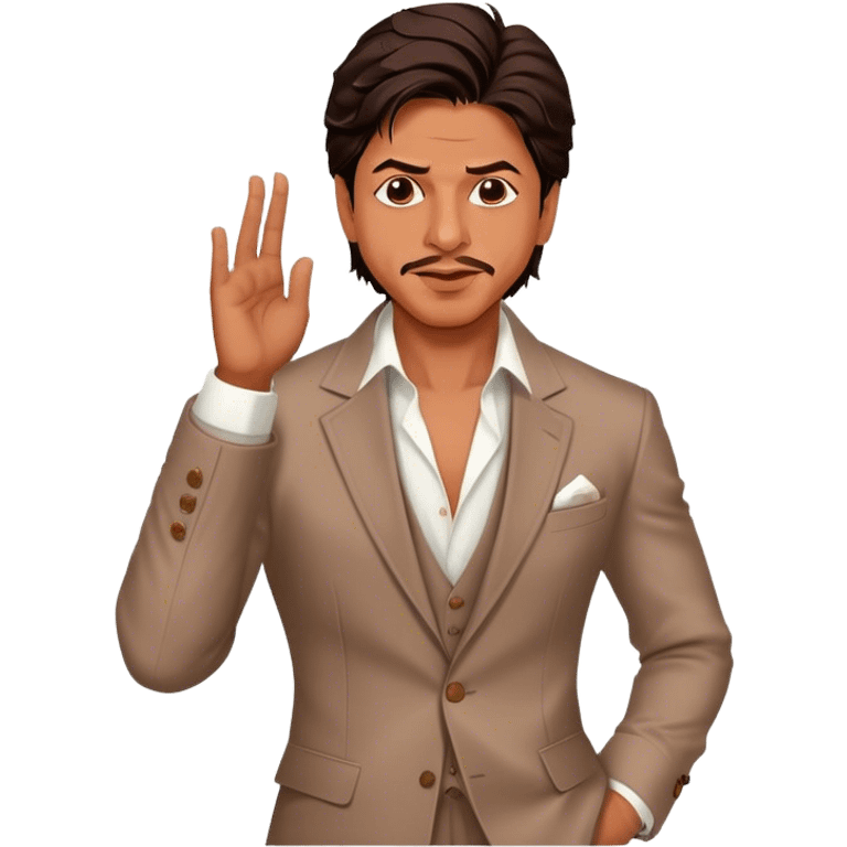 Cinematic Realistic portrait of Shah Rukh Khan, portrayed as a charismatic film star with expressive features and stylish contemporary attire, rendered in rich, dynamic lighting that captures his magnetic presence emoji