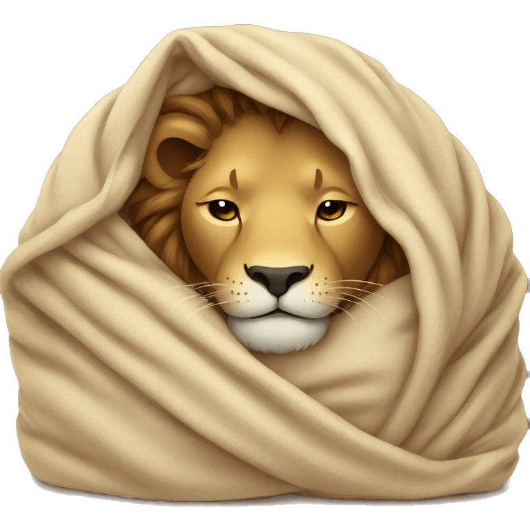 sleepy lion wrapped in blanket emoji