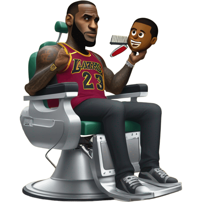 LeBron James getting a haircut from Godzilla emoji