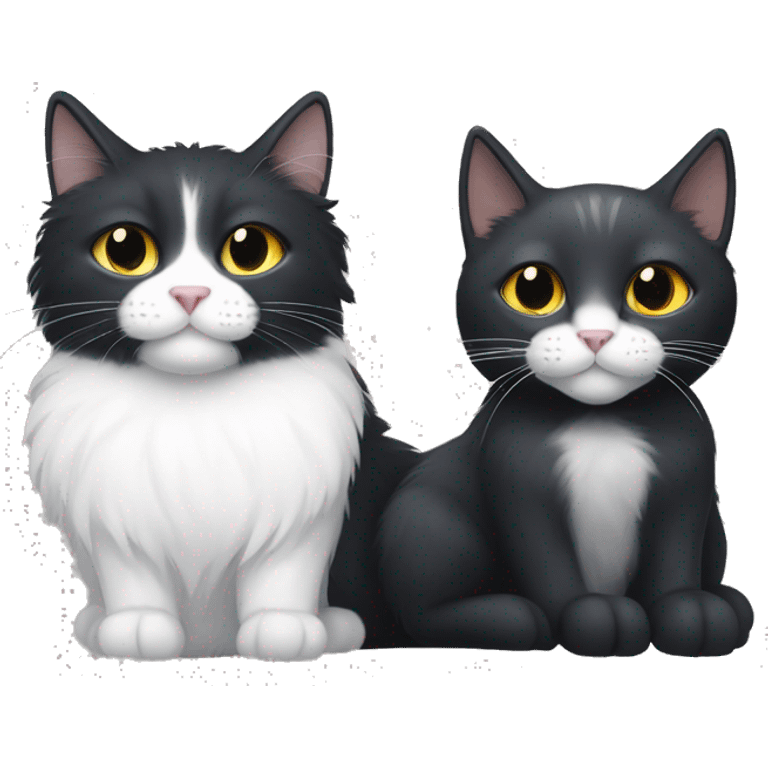 black cat with white chest hair, white nose and white paws next to a gray cat with white chest hair and white paws emoji