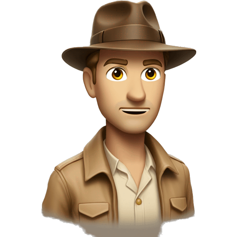 White Indiana Jones with a brown jacket and a brown hat, beige shirt emoji