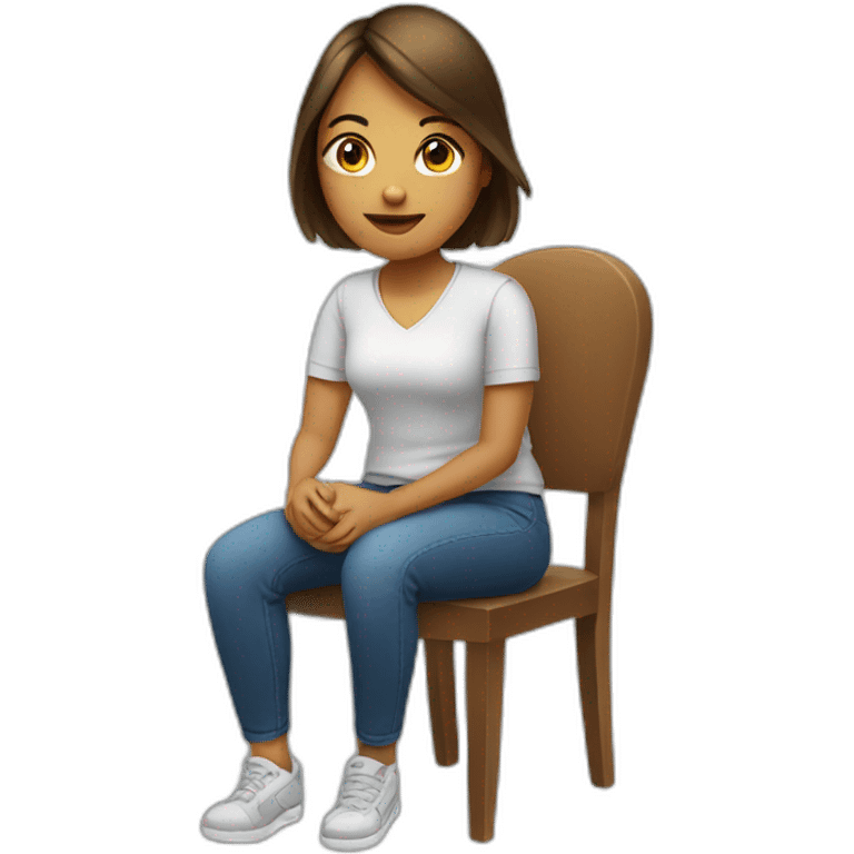 A young woman sitting on a reversed chair emoji