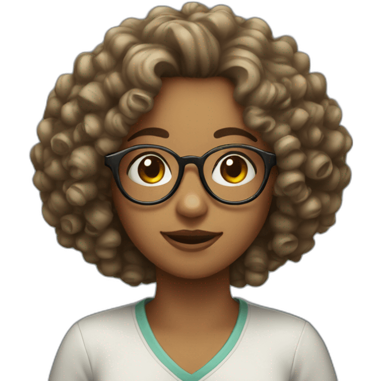 Girl, curly hair, glasses emoji