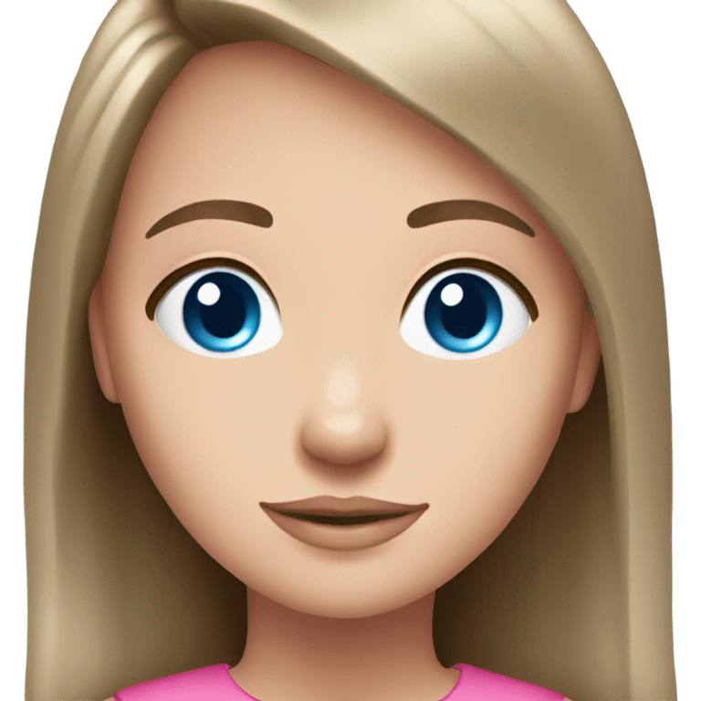 Brunette young girl long straight hair blue eyes in pink emoji