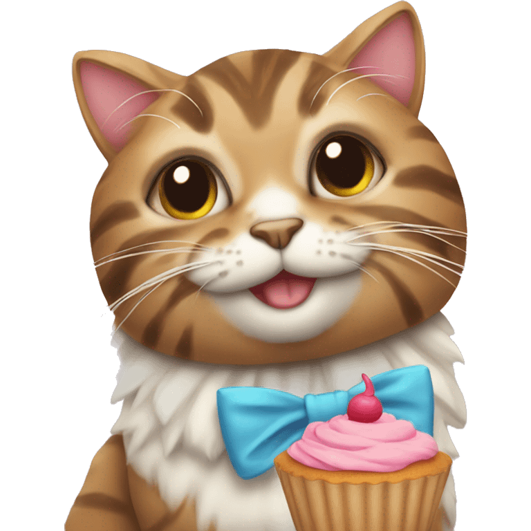 tabby cat with cupcake emoji