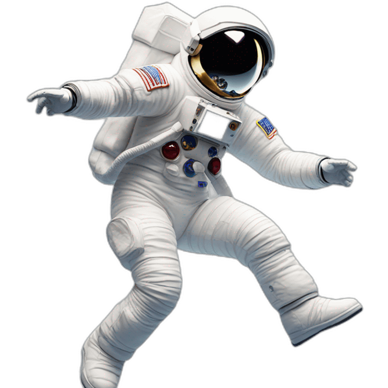 Man doing michael jackson moonwalk dance move, in astronaut suit without helmet. The man has a moon as his head emoji