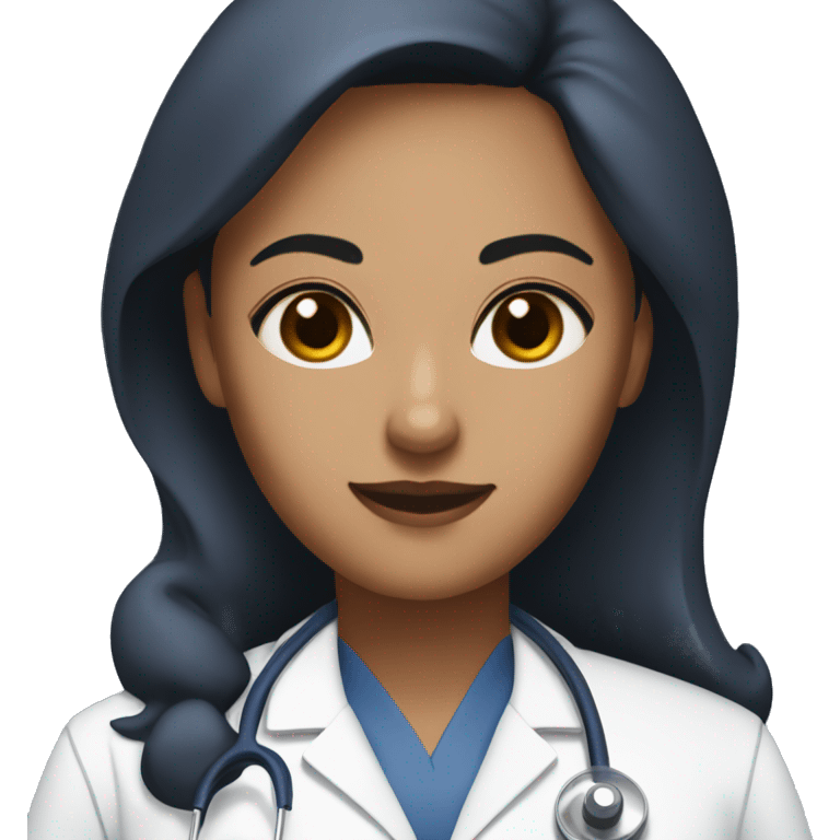 A woman doctor with brown eyes , with stethoscope, wearing dark blue and be on surgery  emoji