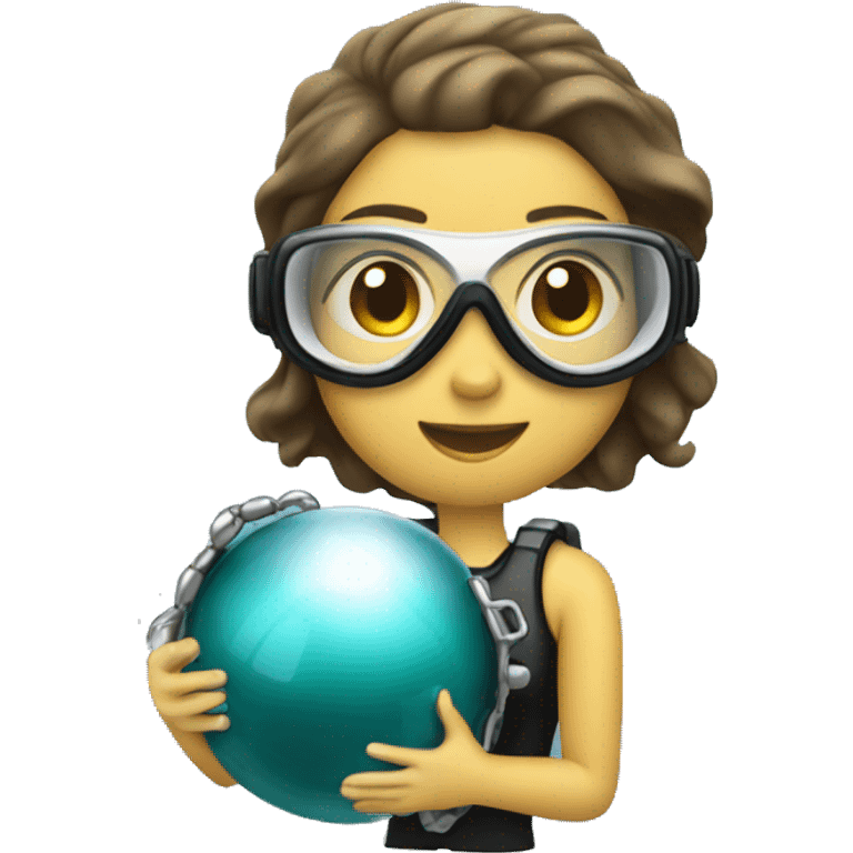 Female scuba diver holding a pearl emoji