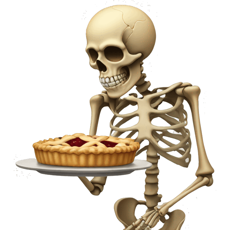 A skeleton smelling a pie emoji