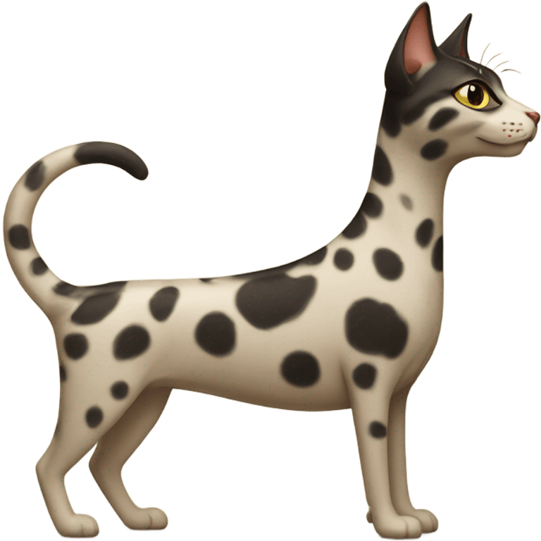 Spotted cat with a long neck riding a dog  emoji