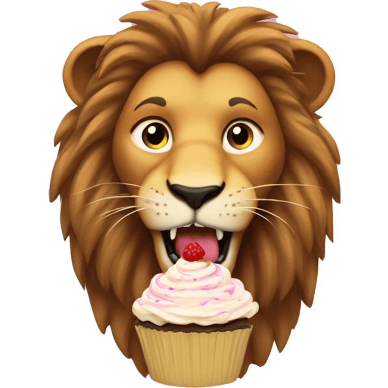 adult lion eats cupcake emoji