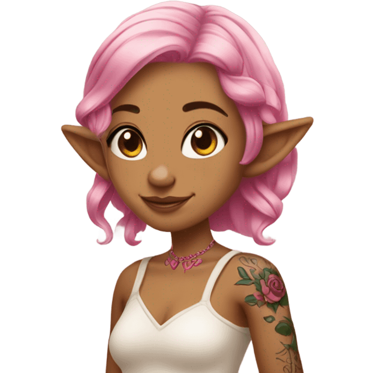 tan elf girl pink hair with tattoos emoji