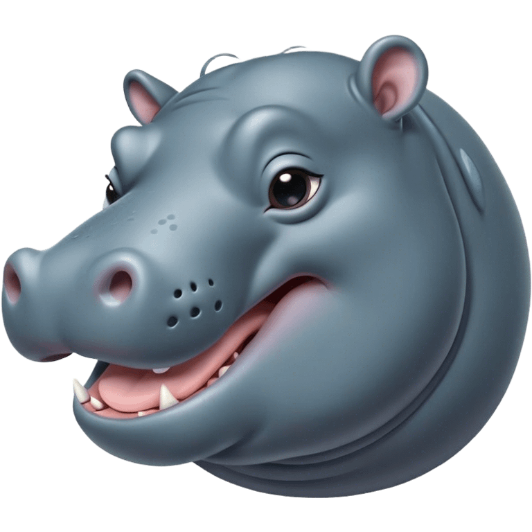 Cinematic Cute Yawning Hippo Portrait Emoji, Head tilted slightly with a dramatic, wide-open yawn, showcasing a soft, smooth slate-gray hide with gently drooping ears, round eyes barely open in drowsy contentment, Simplified yet irresistibly adorable features, highly detailed, glowing with a soft, cozy glow, high shine, relaxed yet expressive, stylized with a touch of aquatic charm, bright and endearing, soft glowing outline, capturing the essence of a sleepy yet affectionate hippo, so drowsy it feels like it could stretch out of the screen and curl up for a nap! emoji