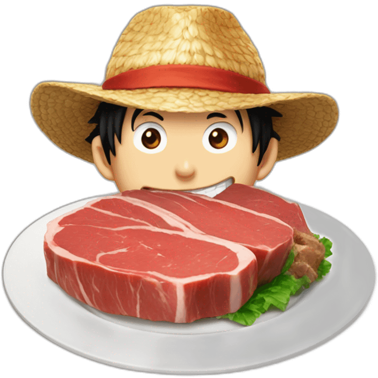 Luffy avec un gigot de viande dans la bouche emoji