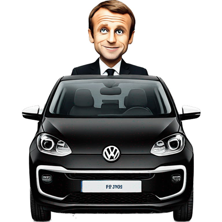 Emmanuel Macron dans une Volkswagen up emoji