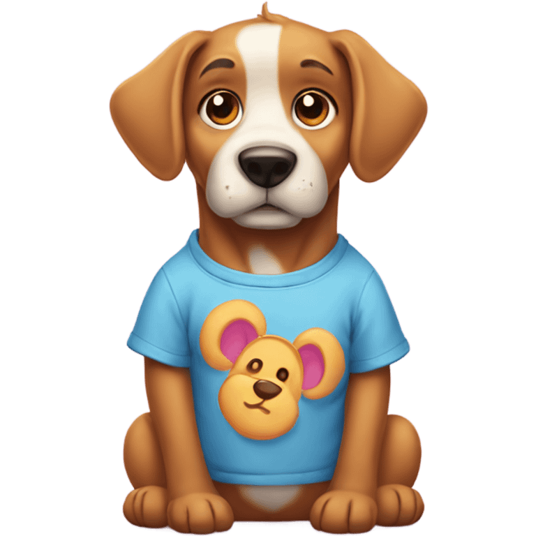 Dog wearing carebear shirt emoji