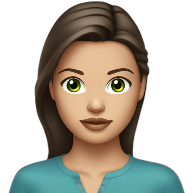 adriana lima with green eyes, brown hair, blue shirt emoji