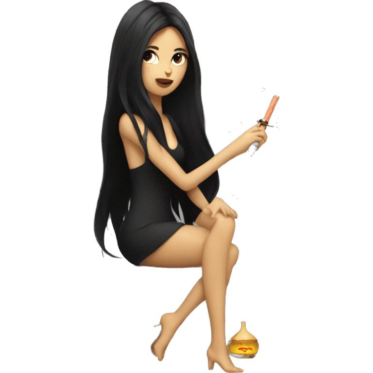 Girl with dark long hair smoking hookah ,  emoji