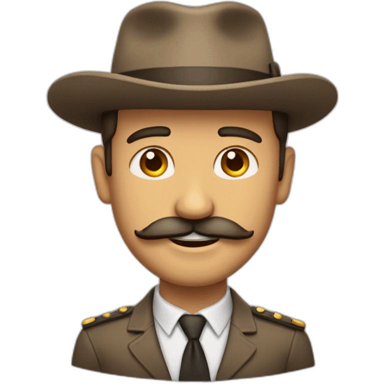 Bold man with big mustache and tan skin and a big smile and emoji