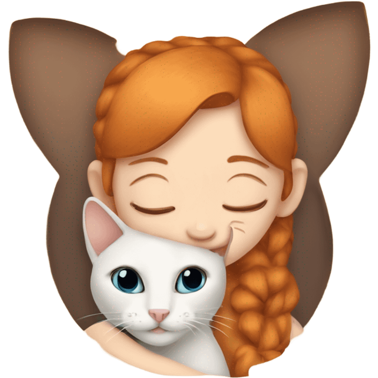 ginger girl snuggling siamese cat emoji