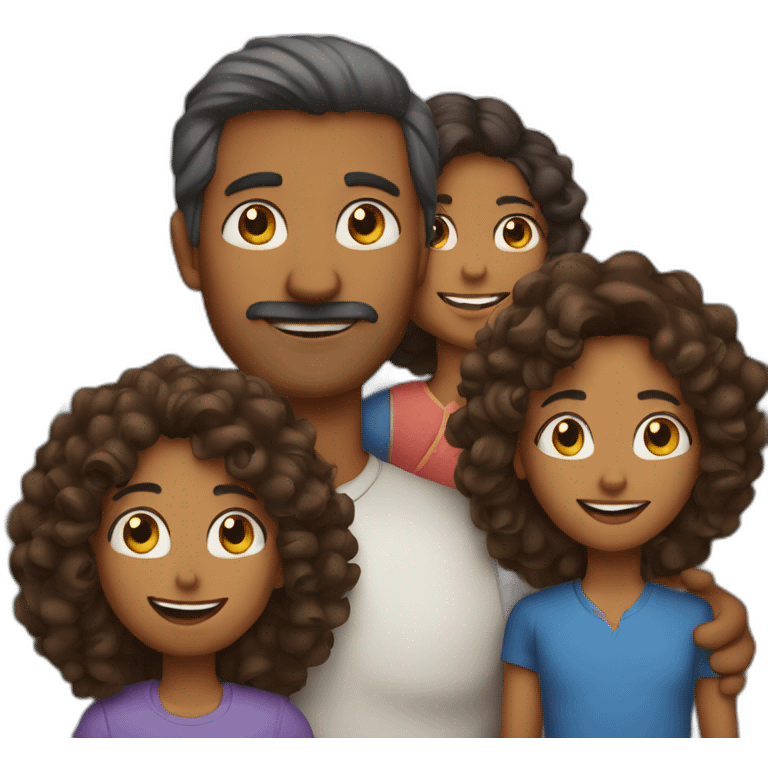 indian family with one dad and one son straight hair and one mom and one daughter curly hair emoji