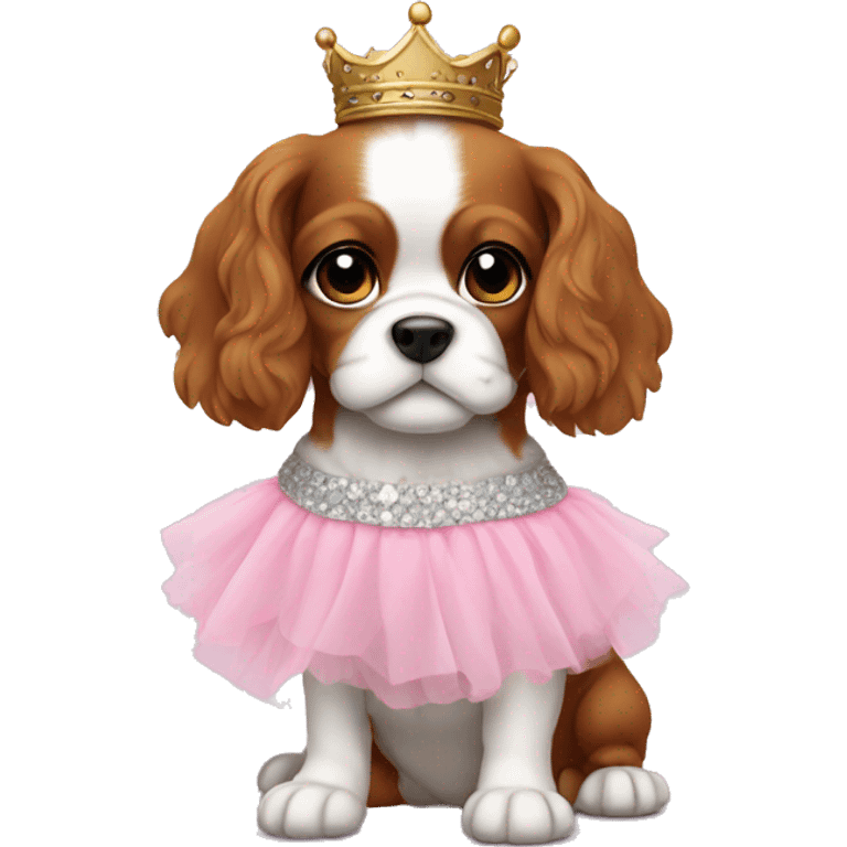 King Charles puppy wearing a pink tutu emoji