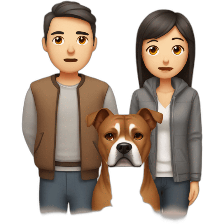 Sad Man with Chinese wife and brown Staffordshire terrier dog emoji