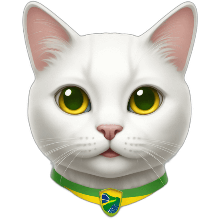 white cat with a Brazilian flag emoji