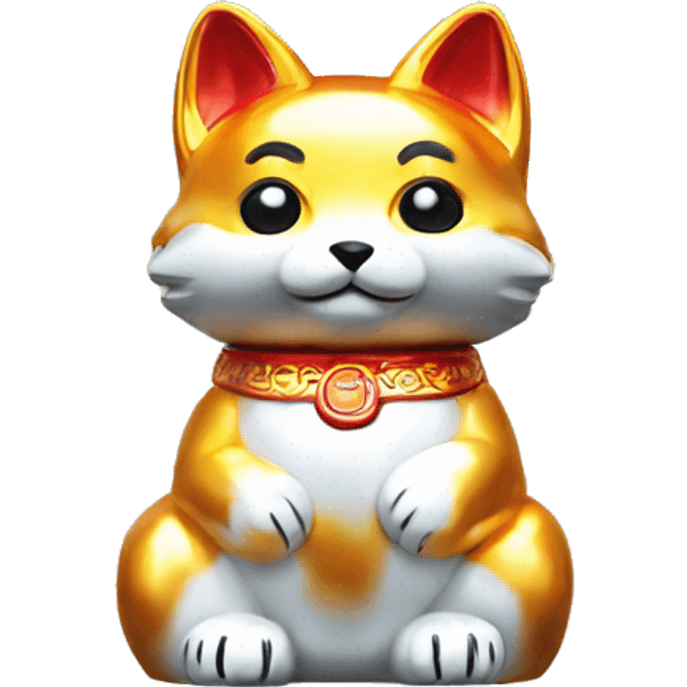 fully chrome fox statue in the form of maneki neko emoji