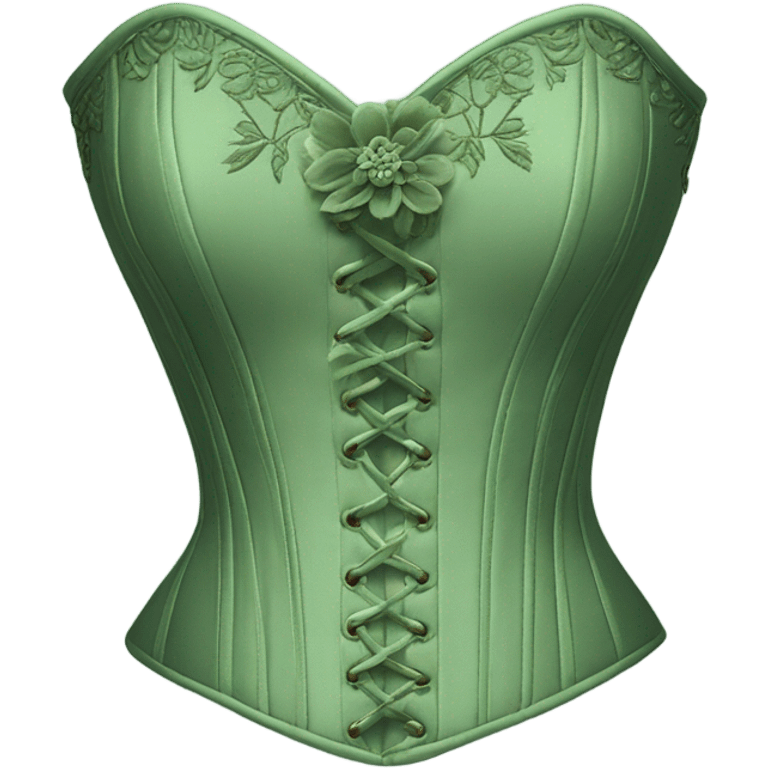 Sage green corset with flower embroidery, isolated emoji