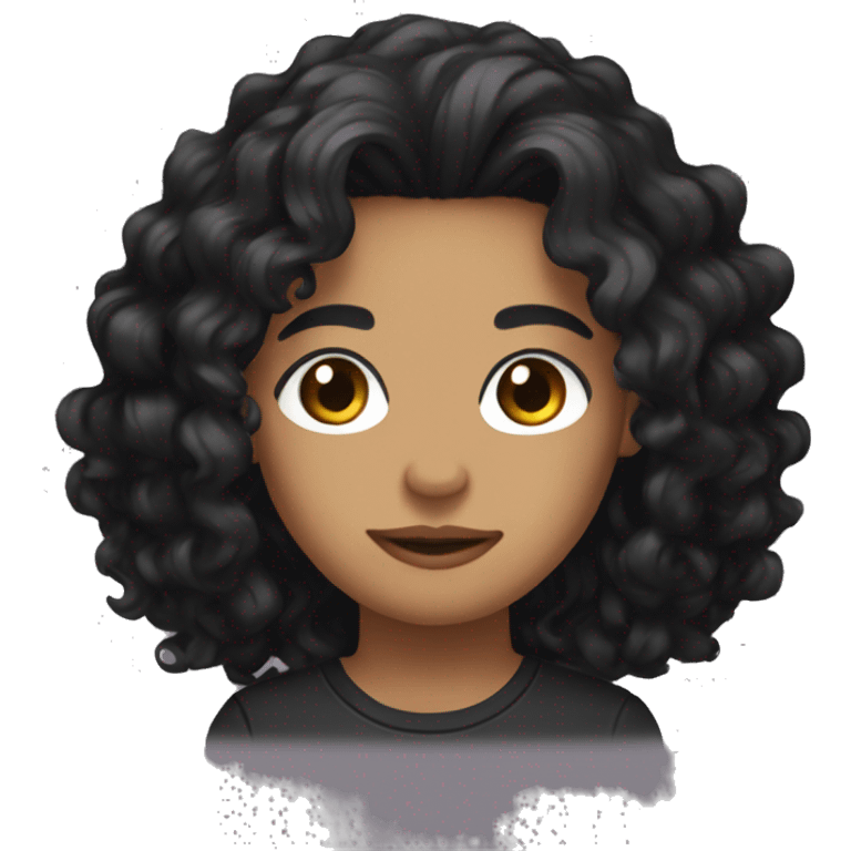 make with long curly black hair, brown eyes, eyliner, and black shirt emoji