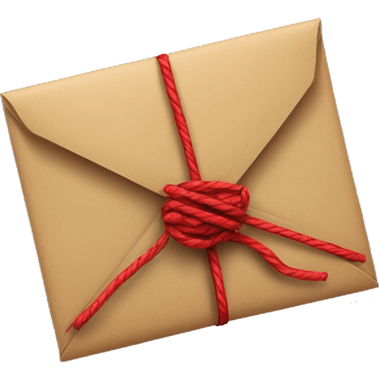 Closed Light brown envelope wrapped in red twine with pine underneath the twine emoji