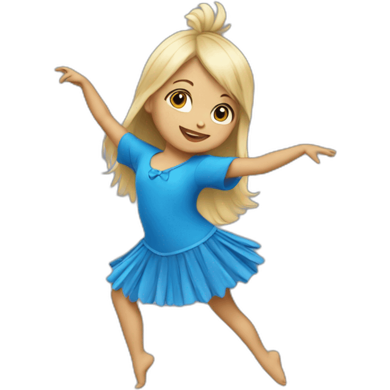 little blonde girl dancing in a blue bird costume emoji