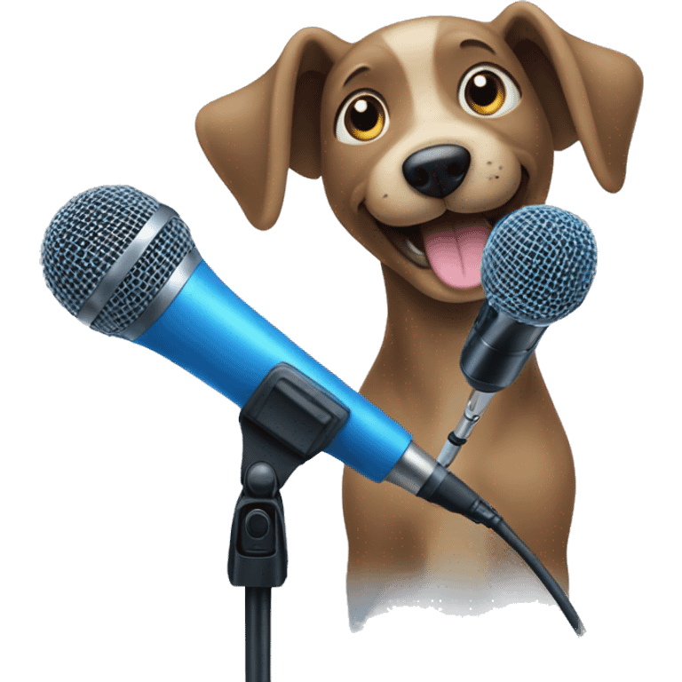 smiling blue dog with a microphone emoji