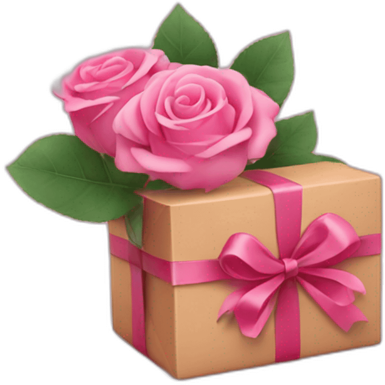 Pink wrapped gift and roses  emoji