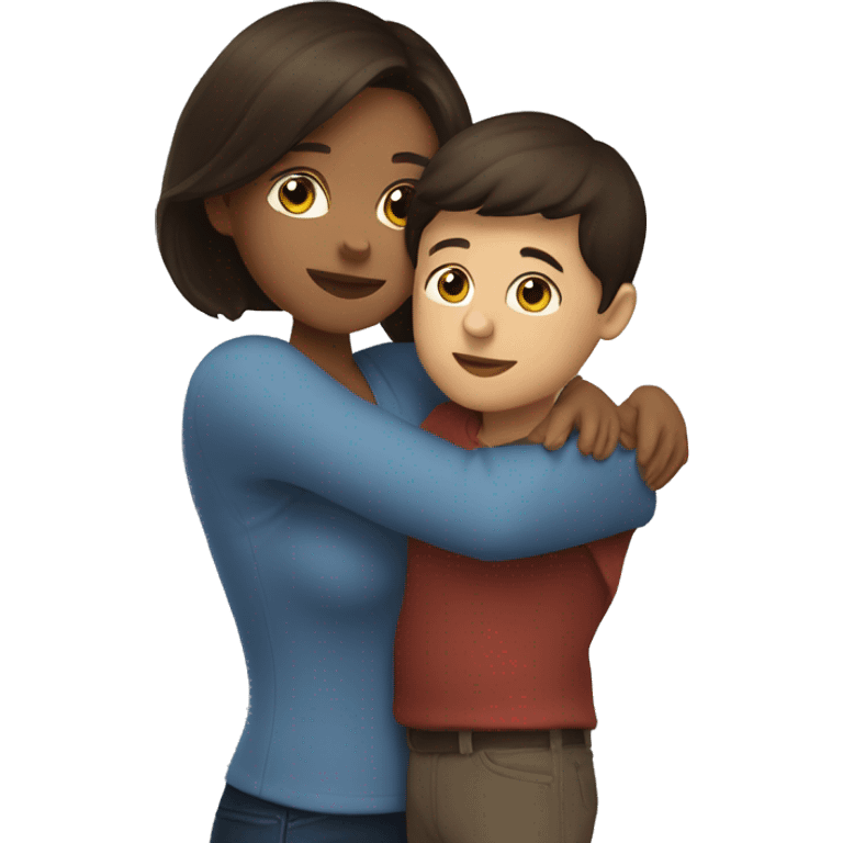 A brunette mom hugging her son emoji