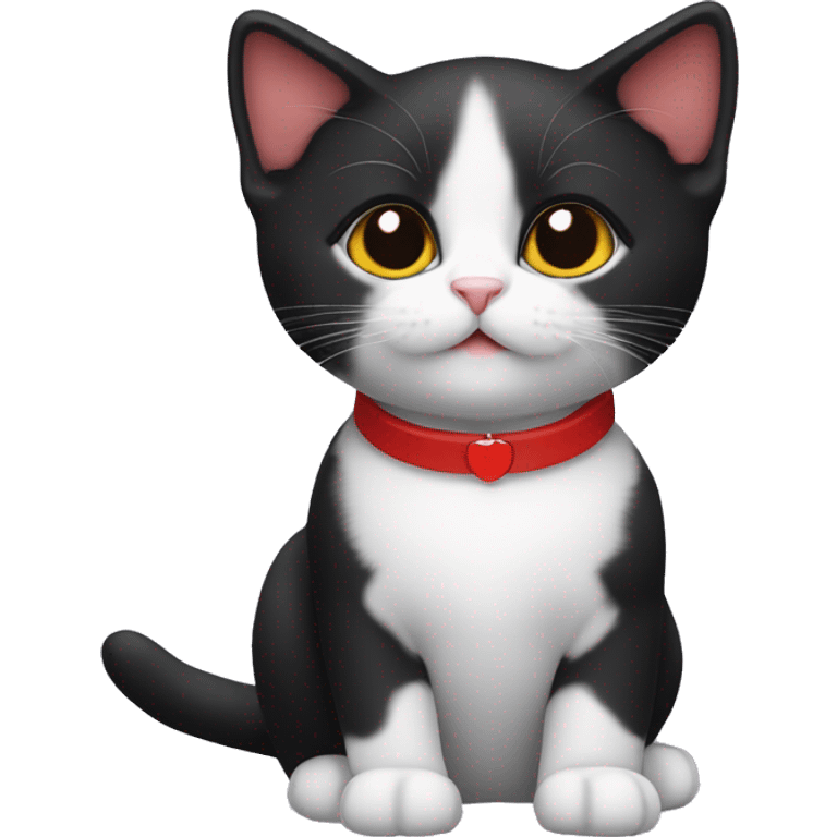 Tuxedo kitten with a red collar emoji