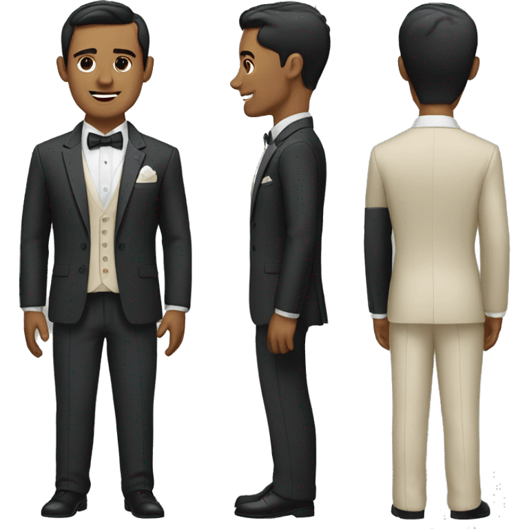 groom full body, short dark hair, tan skin, big head emoji