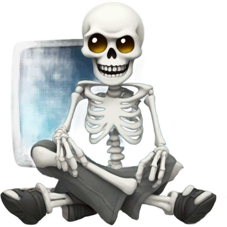 Skeleton wearing and beanie and jacket playing video games  emoji