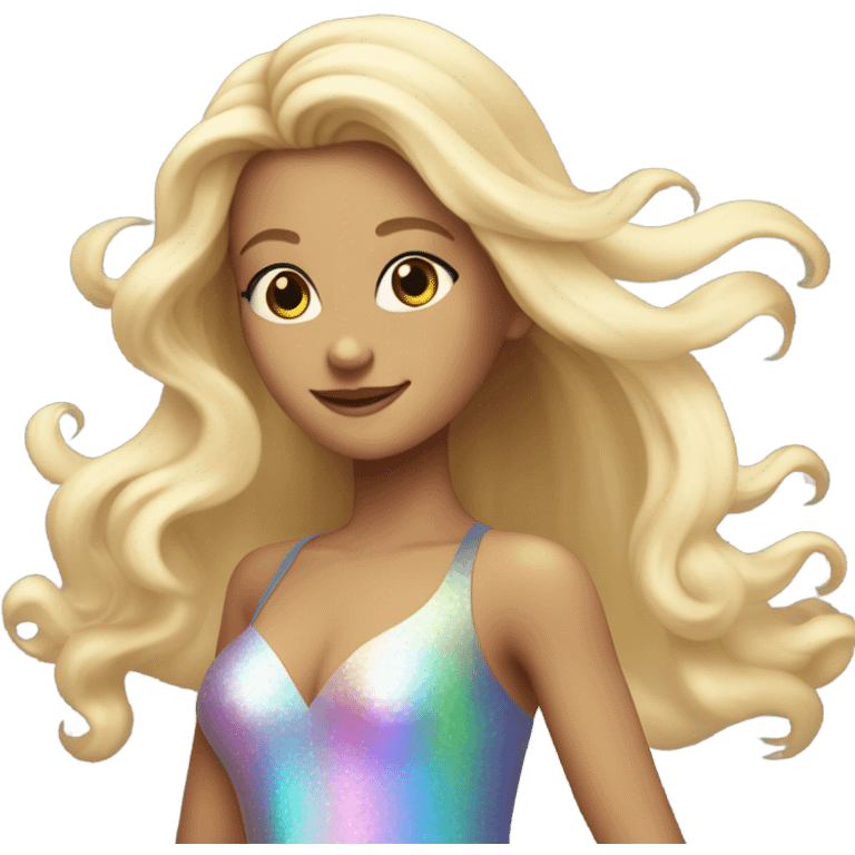 Dancing blonde girl long hair in an iridescent dress emoji