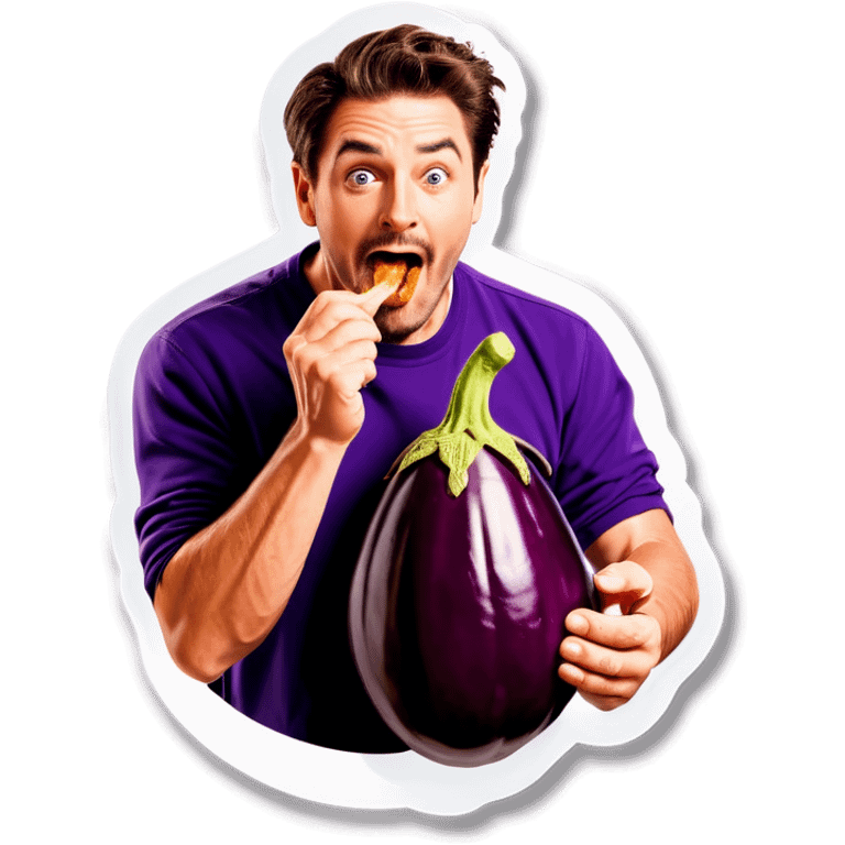 man eating a eggplant emoji