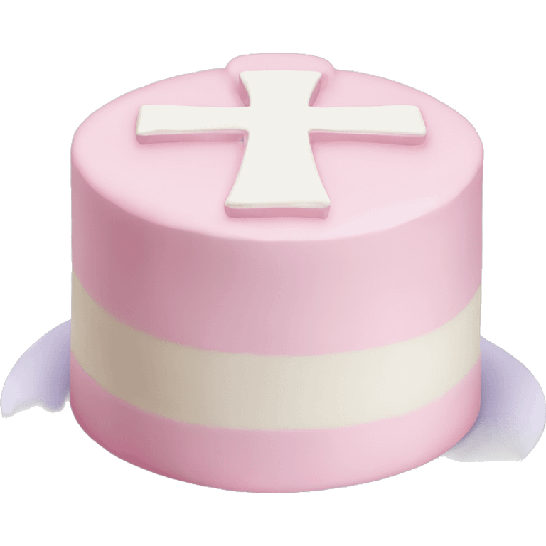 Light pink and white cake with cross  emoji