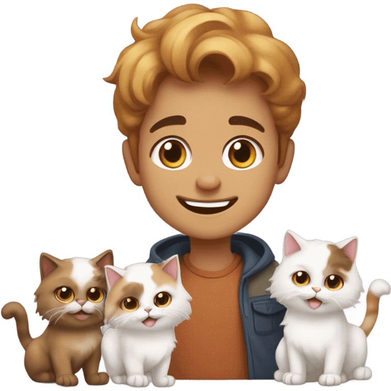 happy boy with calico persian cats emoji