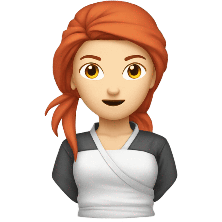 female caucasian red haired ninja with face covered emoji