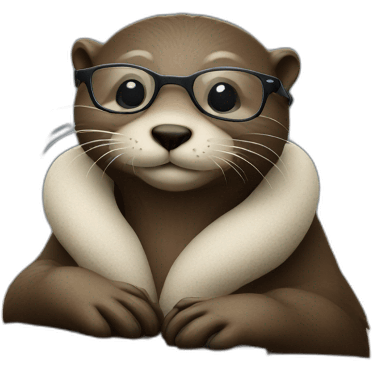 otter with glasses leaning against a pillow while working on a macbook emoji