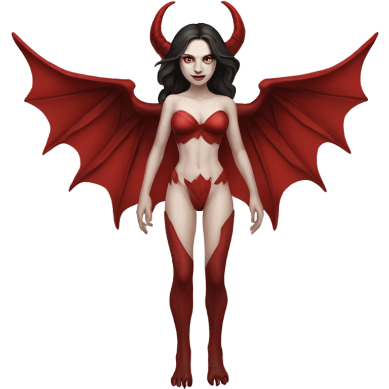 Pale skin, brunette demon woman with red wings full body emoji