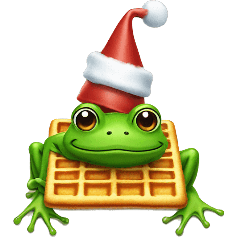 A frog in a holiday hat on a waffle emoji