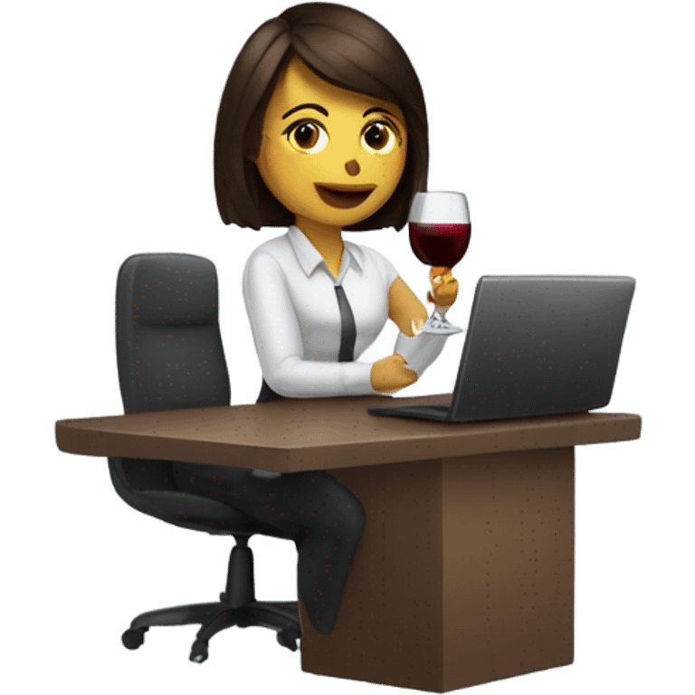 Cute office working brunette drinking wine while at computer emoji