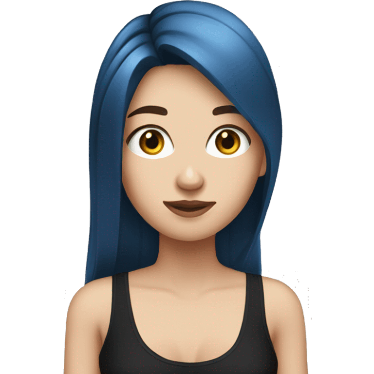 white girl with long straight dark blue hair wearing black tank top emoji